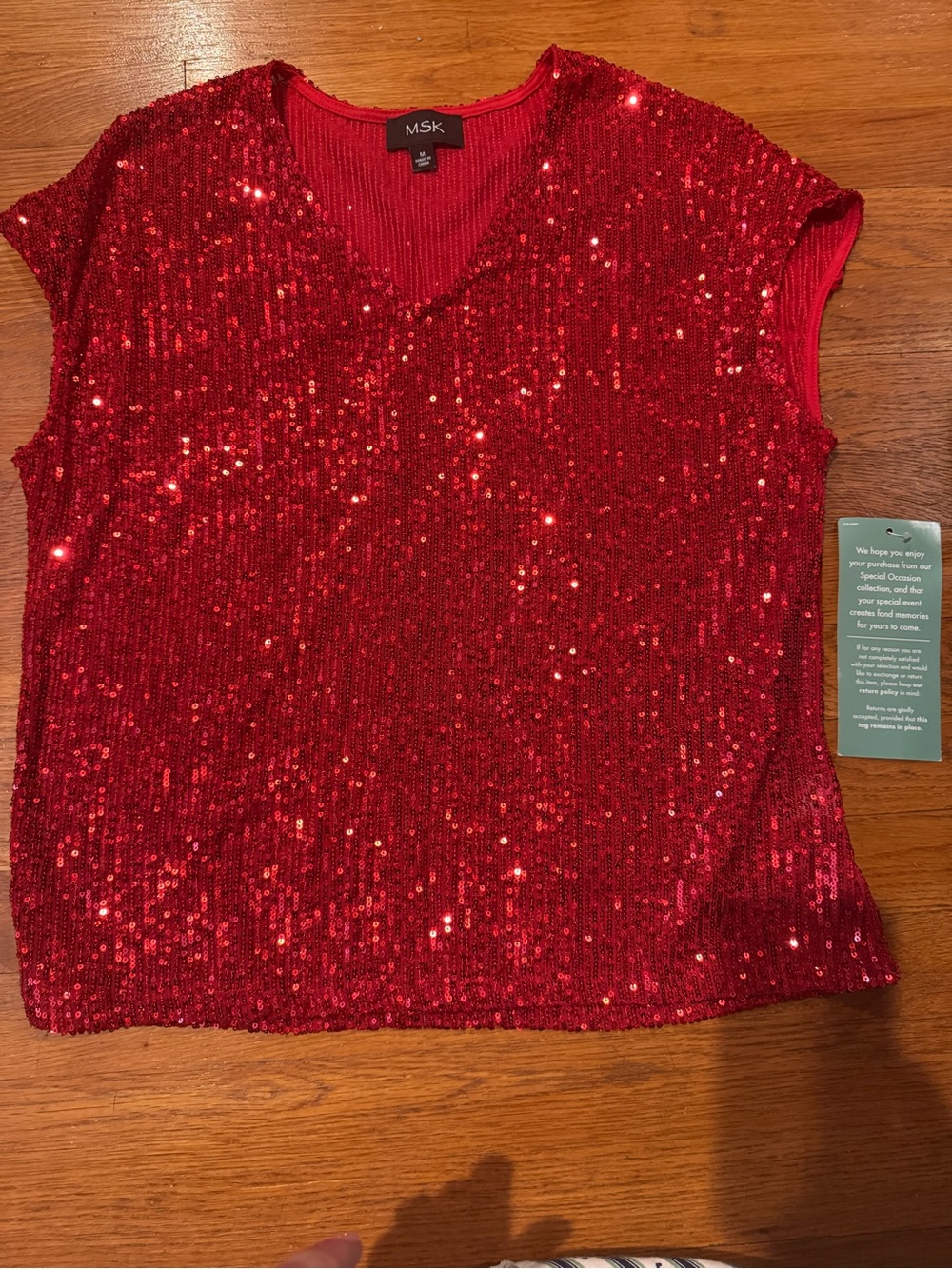 MSK Sparkling Red Sequin V-Neck Tank Top